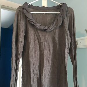 Loft Grey Ruffled Collar Top